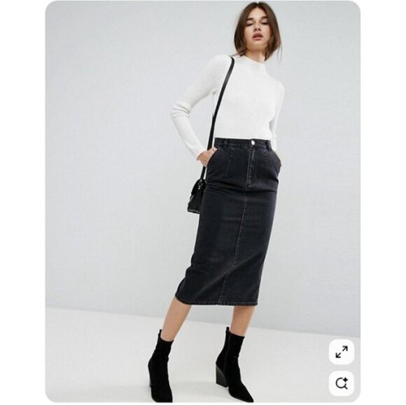 ASOS Denim Midi Skirt in Washed Black size 6US - Picture 1 of 4